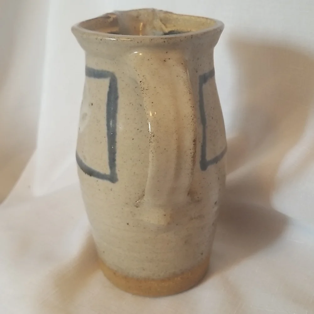 Vintage Handcrafted Ceramic Vase with Blue and Brown Accents
